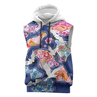 Hawaiian and Japanese Culture Together Sleeveless Hoodie Hawaiian Archipelago Shape Sea Animals LT03 Multicolor - Polynesian Pride