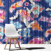 Hawaiian and Japanese Culture Together Window Curtain Hawaiian Archipelago Shape Sea Animals LT03 - Polynesian Pride