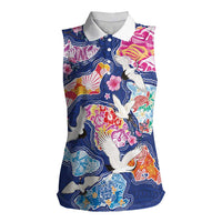 Hawaiian and Japanese Culture Together Women Sleeveless Polo Shirt Hawaiian Archipelago Shape Sea Animals LT03 Female Multicolor - Polynesian Pride