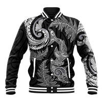 New Zealand Sea Animals with Maori Tribal Tattoo Baseball Jacket Shark Manta Ray with Silver Fern Black LT03 Unisex Black - Polynesian Pride