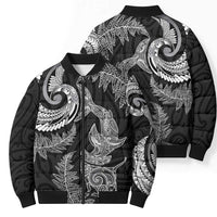 New Zealand Sea Animals with Maori Tribal Tattoo Bomber Puffer Jacket Shark Manta Ray with Silver Fern Black LT03 - Polynesian Pride