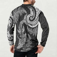New Zealand Sea Animals with Maori Tribal Tattoo Button Sweatshirt Shark Manta Ray with Silver Fern Black LT03 - Polynesian Pride