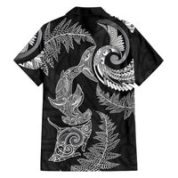 New Zealand Sea Animals with Maori Tribal Tattoo Family Matching Tank Maxi Dress and Hawaiian Shirt Shark Manta Ray with Silver Fern Black LT03 - Polynesian Pride