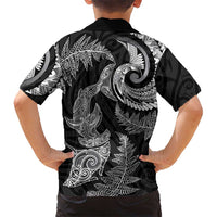 New Zealand Sea Animals with Maori Tribal Tattoo Kid Hawaiian Shirt Shark Manta Ray with Silver Fern Black LT03 - Polynesian Pride