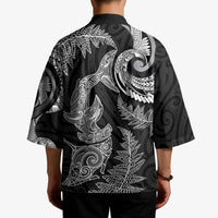 New Zealand Sea Animals with Maori Tribal Tattoo Kimono Shark Manta Ray with Silver Fern Black LT03 - Polynesian Pride
