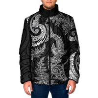 New Zealand Sea Animals with Maori Tribal Tattoo Padded Jacket Shark Manta Ray with Silver Fern Black LT03 Men Black - Polynesian Pride