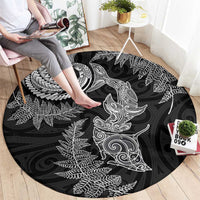 New Zealand Sea Animals with Maori Tribal Tattoo Round Carpet Shark Manta Ray with Silver Fern Black LT03 - Polynesian Pride