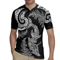 New Zealand Sea Animals with Maori Tribal Tattoo Rugby Jersey Shark Manta Ray with Silver Fern Black LT03 - Polynesian Pride