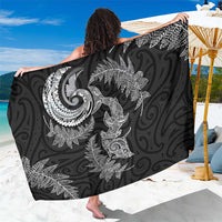 New Zealand Sea Animals with Maori Tribal Tattoo Sarong Shark Manta Ray with Silver Fern Black LT03 One Size 44 x 66 inches Black - Polynesian Pride