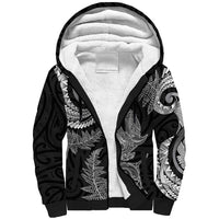 New Zealand Sea Animals with Maori Tribal Tattoo Sherpa Hoodie Shark Manta Ray with Silver Fern Black LT03 Unisex Black - Polynesian Pride