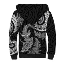 New Zealand Sea Animals with Maori Tribal Tattoo Sherpa Hoodie Shark Manta Ray with Silver Fern Black LT03 - Polynesian Pride
