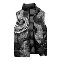 New Zealand Sea Animals with Maori Tribal Tattoo Sleeveless Puffer Jacket Shark Manta Ray with Silver Fern Black LT03 - Polynesian Pride