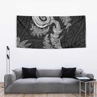 New Zealand Sea Animals with Maori Tribal Tattoo Tapestry Shark Manta Ray with Silver Fern Black LT03 - Polynesian Pride