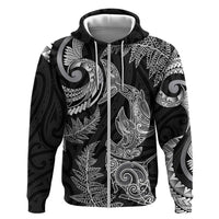 New Zealand Sea Animals with Maori Tribal Tattoo Zip Hoodie Shark Manta Ray with Silver Fern Black LT03 Zip Hoodie Black - Polynesian Pride