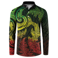 New Zealand Sea Animals with Maori Tribal Tattoo Button Sweatshirt Shark Manta Ray with Silver Fern Reggae LT03 Reggae - Polynesian Pride