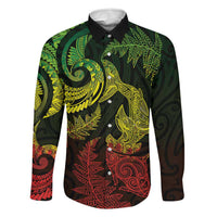 New Zealand Sea Animals with Maori Tribal Tattoo Family Matching Off Shoulder Short Dress and Hawaiian Shirt Shark Manta Ray with Silver Fern Reggae LT03 Dad's Shirt - Long Sleeve Reggae - Polynesian Pride