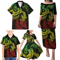 New Zealand Sea Animals with Maori Tribal Tattoo Family Matching Puletasi and Hawaiian Shirt Shark Manta Ray with Silver Fern Reggae LT03 - Polynesian Pride