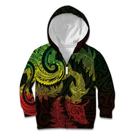 New Zealand Sea Animals with Maori Tribal Tattoo Kid Hoodie Shark Manta Ray with Silver Fern Reggae LT03 Zip Hoodie Reggae - Polynesian Pride