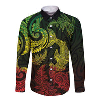 New Zealand Sea Animals with Maori Tribal Tattoo Long Sleeve Button Shirt Shark Manta Ray with Silver Fern Reggae LT03 Unisex Reggae - Polynesian Pride