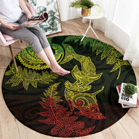 New Zealand Sea Animals with Maori Tribal Tattoo Round Carpet Shark Manta Ray with Silver Fern Reggae LT03 - Polynesian Pride