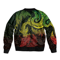 New Zealand Sea Animals with Maori Tribal Tattoo Sleeve Zip Bomber Jacket Shark Manta Ray with Silver Fern Reggae LT03 - Polynesian Pride