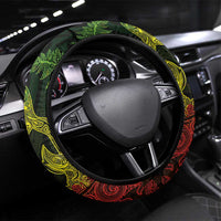 New Zealand Sea Animals with Maori Tribal Tattoo Steering Wheel Cover Shark Manta Ray with Silver Fern Reggae LT03 Universal Fit Reggae - Polynesian Pride