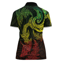 New Zealand Sea Animals with Maori Tribal Tattoo Women Polo Shirt Shark Manta Ray with Silver Fern Reggae LT03 - Polynesian Pride