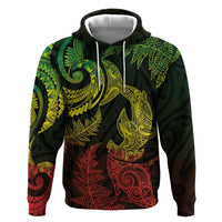 New Zealand Sea Animals with Maori Tribal Tattoo Zip Hoodie Shark Manta Ray with Silver Fern Reggae LT03 Pullover Hoodie Reggae - Polynesian Pride