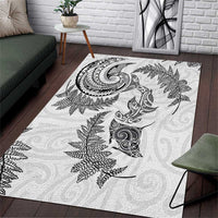 New Zealand Sea Animals with Maori Tribal Tattoo Area Rug Shark Manta Ray with Silver Fern White LT03 White - Polynesian Pride