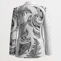 New Zealand Sea Animals with Maori Tribal Tattoo Blazer Shark Manta Ray with Silver Fern White LT03 - Polynesian Pride