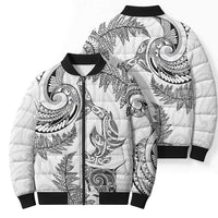 New Zealand Sea Animals with Maori Tribal Tattoo Bomber Puffer Jacket Shark Manta Ray with Silver Fern White LT03 - Polynesian Pride