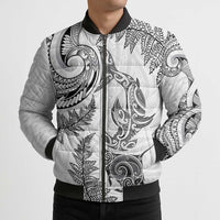 New Zealand Sea Animals with Maori Tribal Tattoo Bomber Puffer Jacket Shark Manta Ray with Silver Fern White LT03 - Polynesian Pride