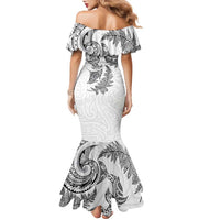 New Zealand Sea Animals with Maori Tribal Tattoo Family Matching Mermaid Dress and Hawaiian Shirt Shark Manta Ray with Silver Fern White LT03 - Polynesian Pride