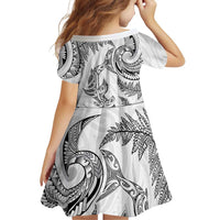 New Zealand Sea Animals with Maori Tribal Tattoo Family Matching Off Shoulder Maxi Dress and Hawaiian Shirt Shark Manta Ray with Silver Fern White LT03 - Polynesian Pride