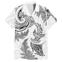 New Zealand Sea Animals with Maori Tribal Tattoo Family Matching Off Shoulder Maxi Dress and Hawaiian Shirt Shark Manta Ray with Silver Fern White LT03 Dad's Shirt - Short Sleeve White - Polynesian Pride