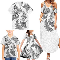New Zealand Sea Animals with Maori Tribal Tattoo Family Matching Summer Maxi Dress and Hawaiian Shirt Shark Manta Ray with Silver Fern White LT03 - Polynesian Pride