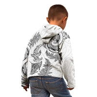 New Zealand Sea Animals with Maori Tribal Tattoo Kid Hoodie Shark Manta Ray with Silver Fern White LT03 - Polynesian Pride