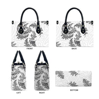 New Zealand Sea Animals with Maori Tribal Tattoo Leather Bag Shark Manta Ray with Silver Fern White LT03 - Polynesian Pride