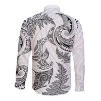 New Zealand Sea Animals with Maori Tribal Tattoo Long Sleeve Button Shirt Shark Manta Ray with Silver Fern White LT03 - Polynesian Pride