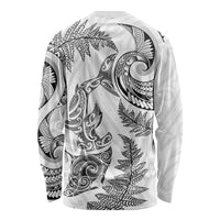New Zealand Sea Animals with Maori Tribal Tattoo Long Sleeve Shirt Shark Manta Ray with Silver Fern White LT03 - Polynesian Pride