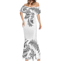 New Zealand Sea Animals with Maori Tribal Tattoo Mermaid Dress Shark Manta Ray with Silver Fern White LT03 - Polynesian Pride