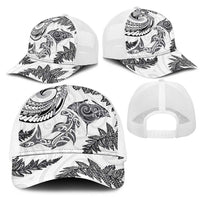New Zealand Sea Animals with Maori Tribal Tattoo Mesh Trucker Cap Shark Manta Ray with Silver Fern White LT03 - Polynesian Pride
