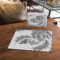 New Zealand Sea Animals with Maori Tribal Tattoo Puzzle Shark Manta Ray with Silver Fern White LT03 - Polynesian Pride