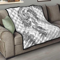 New Zealand Sea Animals with Maori Tribal Tattoo Quilt Shark Manta Ray with Silver Fern White LT03 - Polynesian Pride