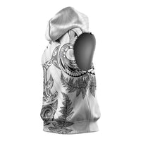 New Zealand Sea Animals with Maori Tribal Tattoo Sleeveless Hoodie Shark Manta Ray with Silver Fern White LT03 - Polynesian Pride