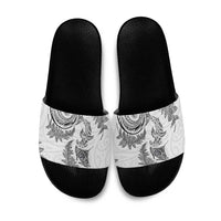 New Zealand Sea Animals with Maori Tribal Tattoo Slide Sandals Shark Manta Ray with Silver Fern White LT03 White - Polynesian Pride