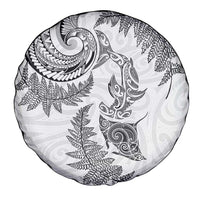 New Zealand Sea Animals with Maori Tribal Tattoo Spare Tire Cover Shark Manta Ray with Silver Fern White LT03 - Polynesian Pride