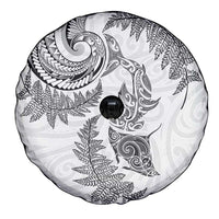 New Zealand Sea Animals with Maori Tribal Tattoo Spare Tire Cover Shark Manta Ray with Silver Fern White LT03 - Polynesian Pride