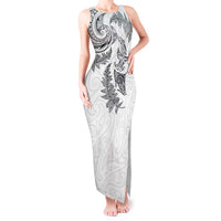 New Zealand Sea Animals with Maori Tribal Tattoo Tank Maxi Dress Shark Manta Ray with Silver Fern White LT03 Women White - Polynesian Pride