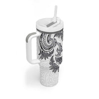 New Zealand Sea Animals with Maori Tribal Tattoo Tumbler With Handle Shark Manta Ray with Silver Fern White LT03 - Polynesian Pride